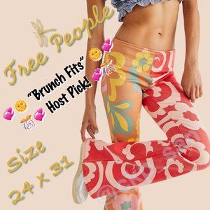 Free People Penny Pull-On Printed Flare Jeans Sz 24